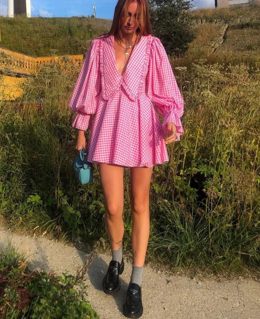 Vestido Rosa com Mangas Bufantes