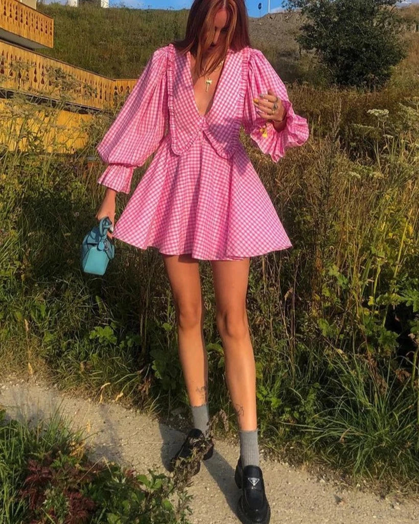 Vestido Rosa com Mangas Bufantes