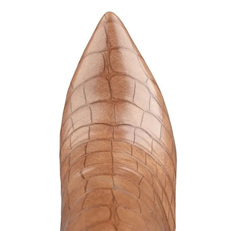 Pointed Toe Stiletto Boots for Women, Snake Pattern Sleeve, Long Tube Shoes, European and American Fashion, Winter
