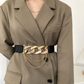 Cinto Feminino de Couro com Correntes em Camadas