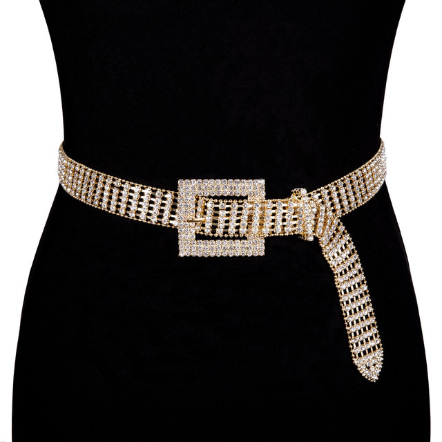 Cinto Corrente Strass Dourado
