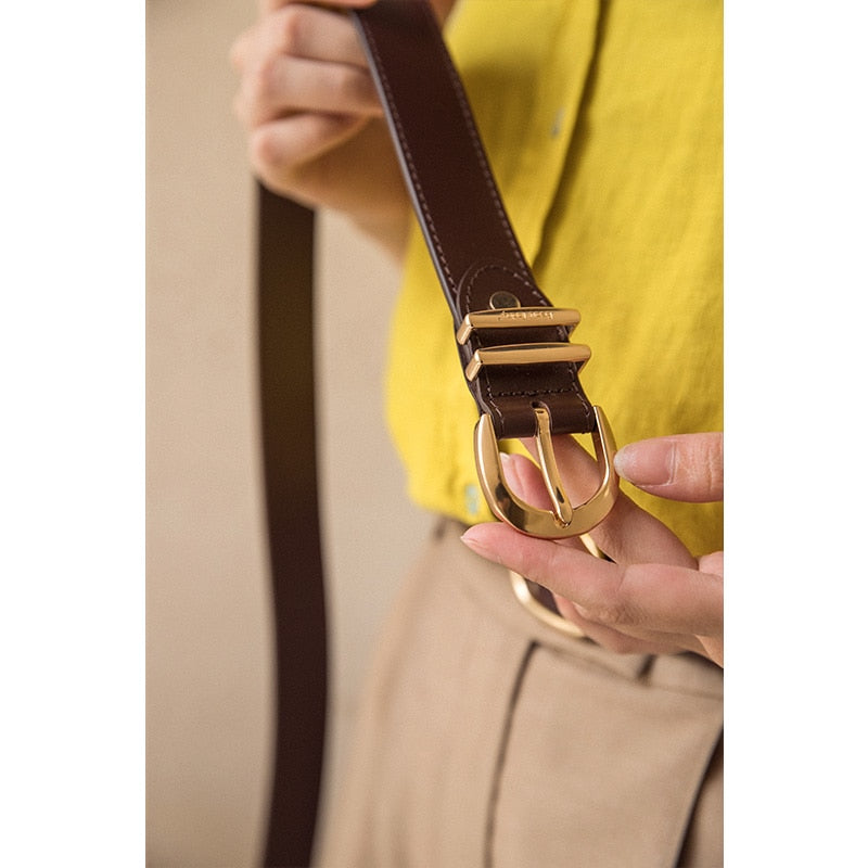  Cinto Couro Casual Retro Marrom