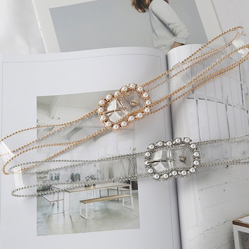 Cinto Feminino Transparente Perola e Strass