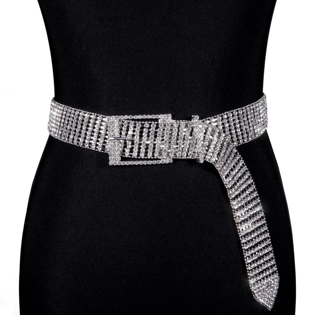 Cinto Feminino Corrente Strass Brilhante Prata