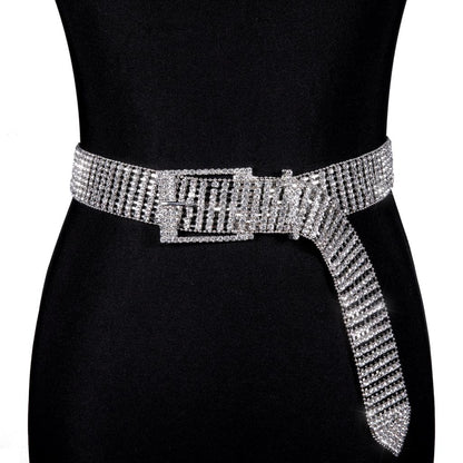 Cinto Feminino Corrente Strass Brilhante Prata