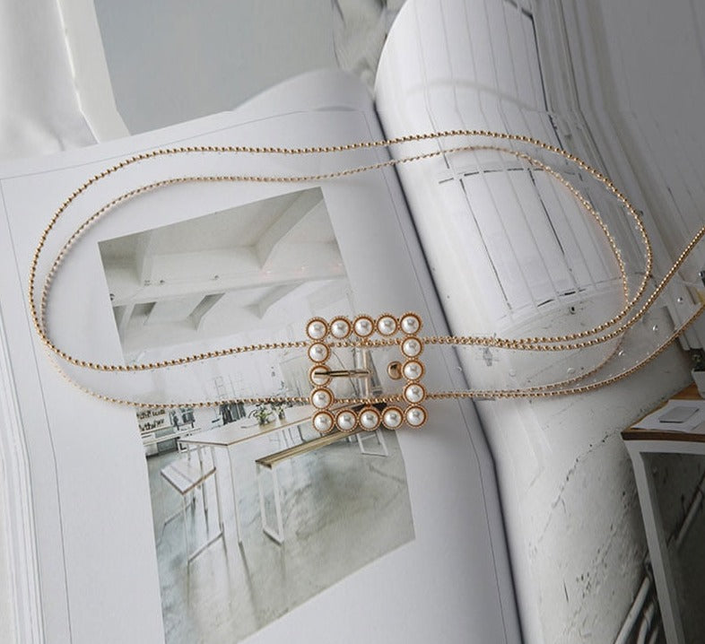 Cinto Feminino Transparente Perola e Strass