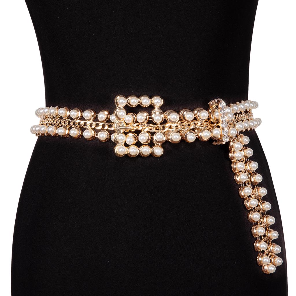 Cinto Feminino Corrente Strass Brilhante Prata