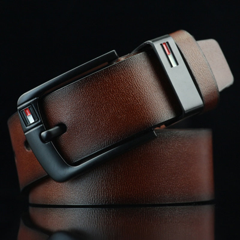 Cinto Masculino de Couro Genuíno com Fivela Preta Metálica Vintage