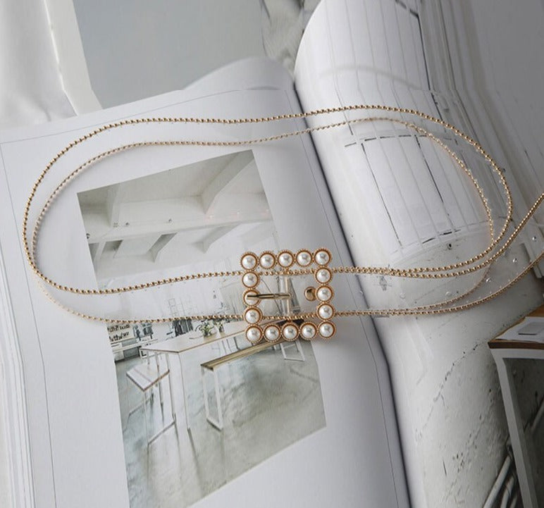 Cinto Feminino Transparente Perola e Strass