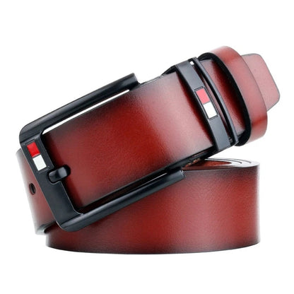 Cinto Masculino de Couro Genuíno com Fivela Preta Metálica Vintage