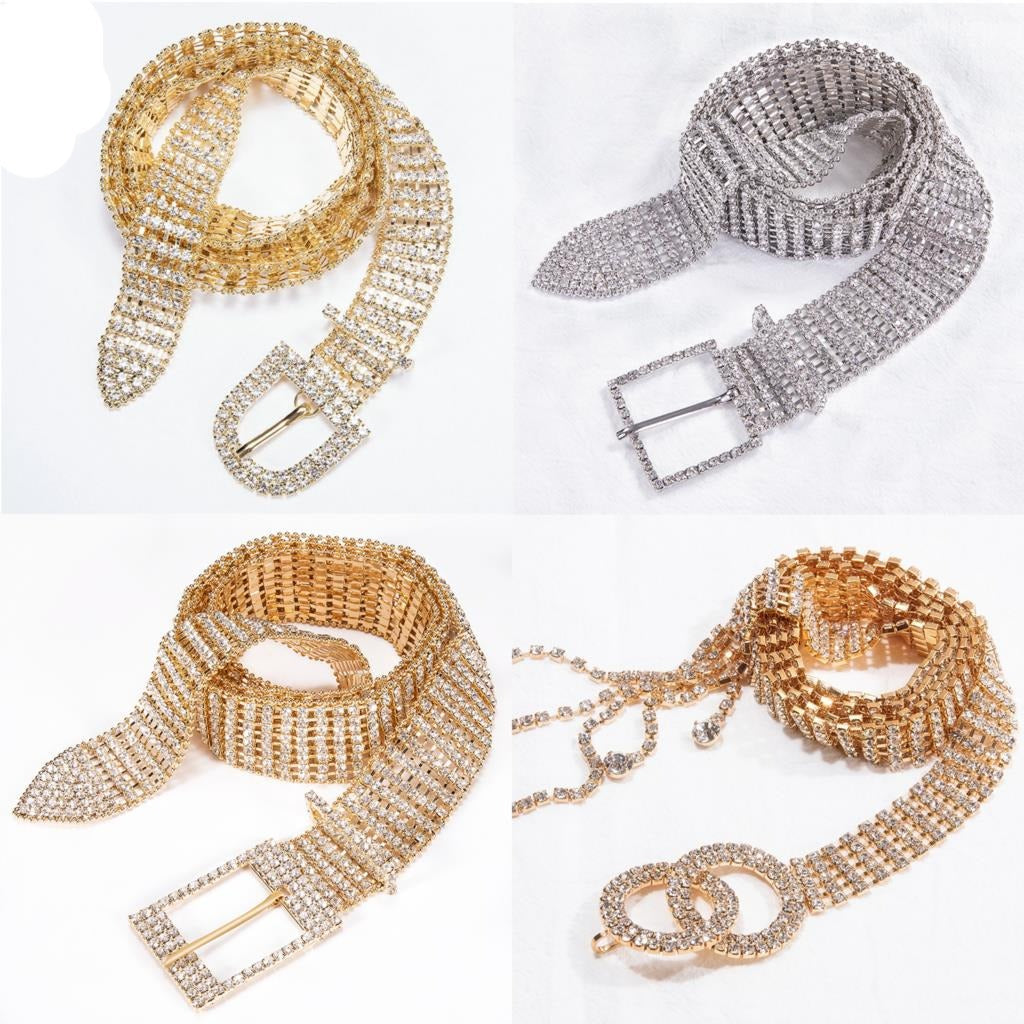 Cinto Feminino Corrente Strass Brilhante Prata