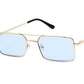  Óculos de Sol Feminino Retangular  Dourado/Azul