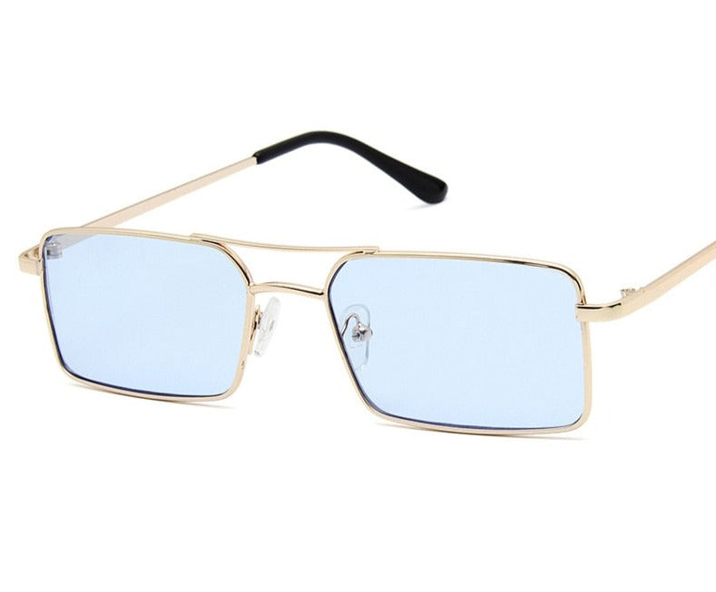  Óculos de Sol Feminino Retangular  Dourado/Azul