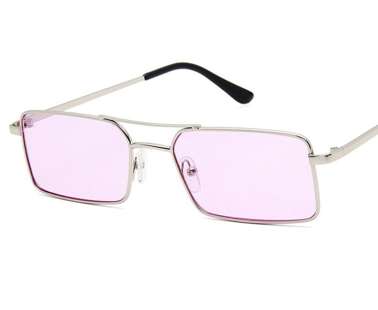  Óculos de Sol Feminino Retangular Prata/Lilas