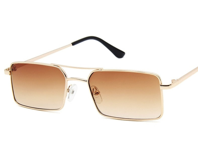  Óculos de Sol Feminino Retangular Dourado/Castanho