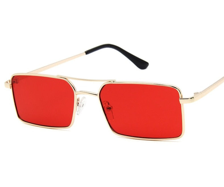  Óculos de Sol Feminino Retangular Dourado/Vermelho