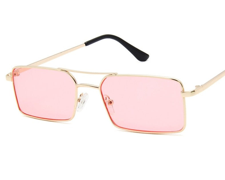  Óculos de Sol Feminino Retangular Dourado/Rosa