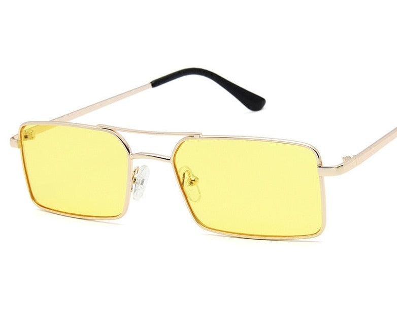  Óculos de Sol Feminino Retangular Dourado/Amarelo