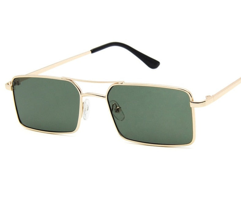 Óculos de Sol Feminino Retangular Dourado/Verde