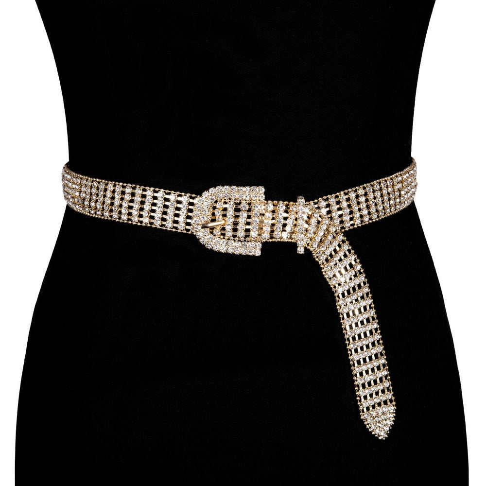 Cinto Feminino Corrente Strass Brilhante Dourado