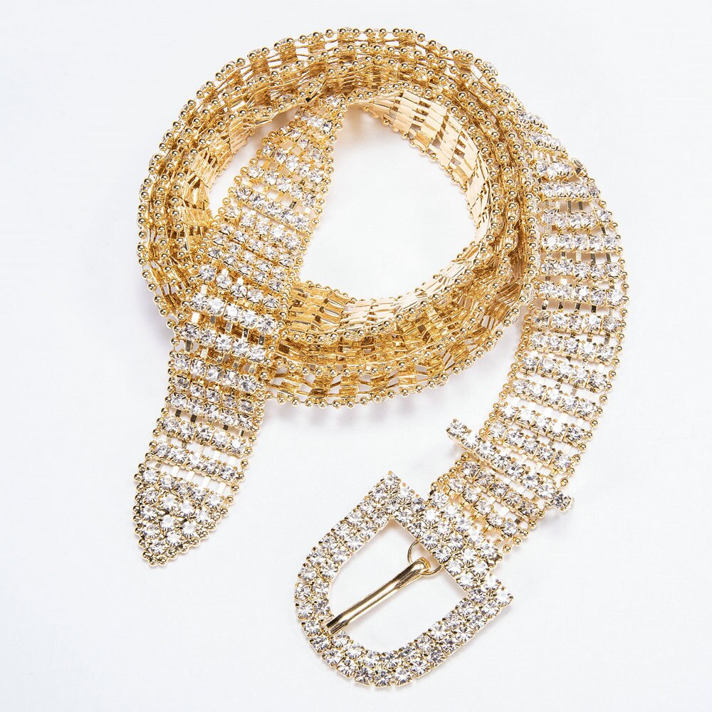 Cinto Feminino Corrente Strass Brilhante Prata