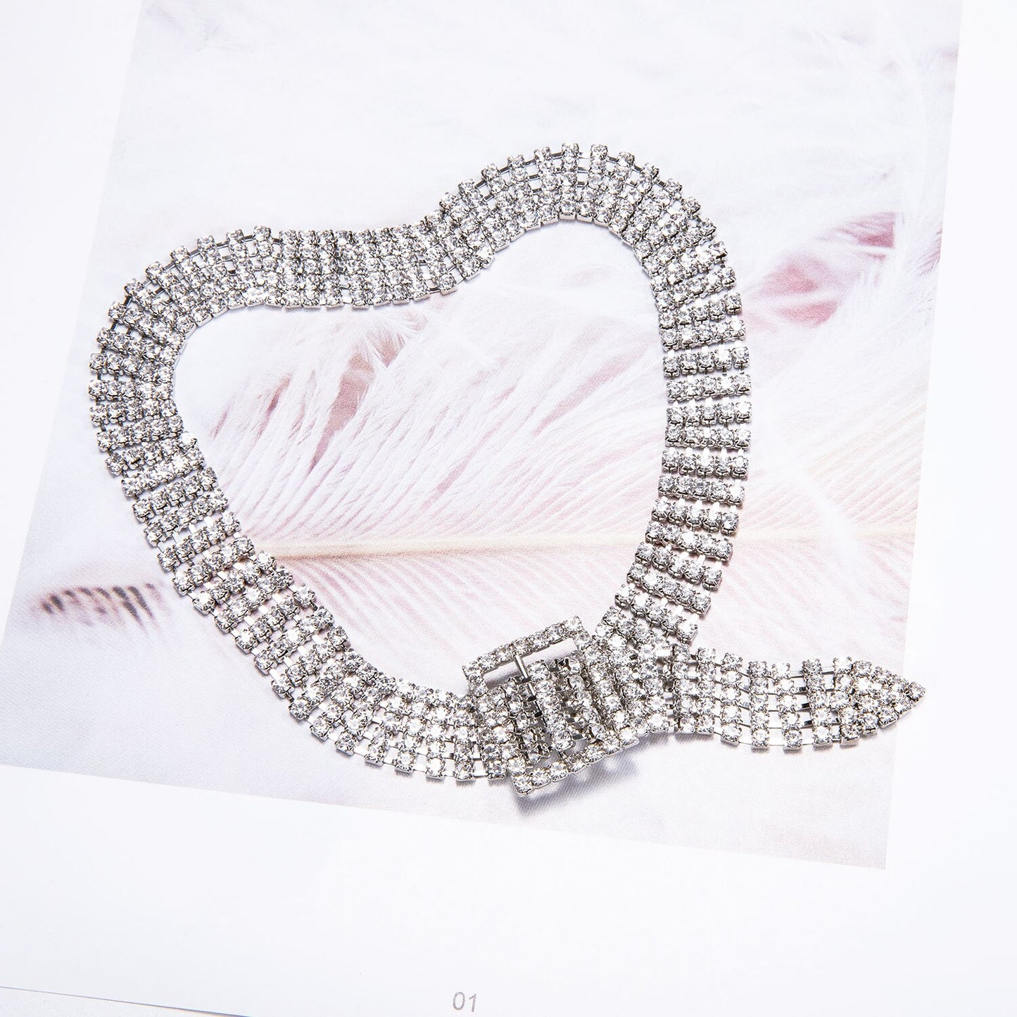 Cinto Feminino Corrente Strass Brilhante Prata