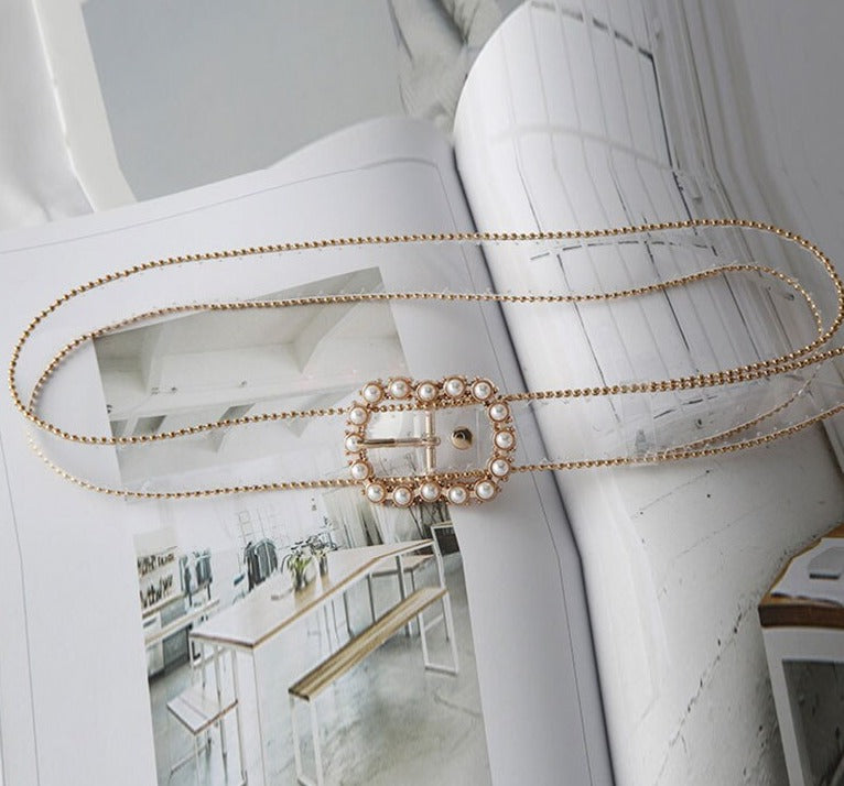 Cinto Feminino Transparente Perola e Strass