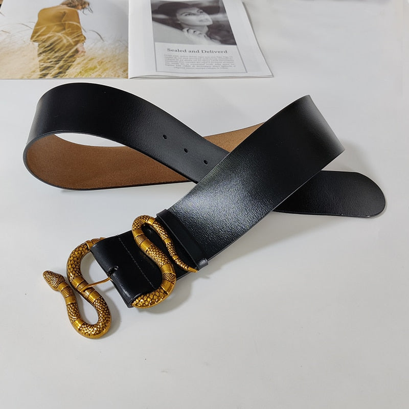 Cinto Feminino Largo de Couro  Snake