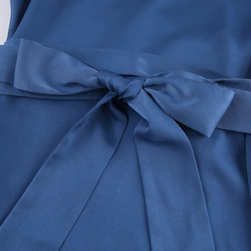 Vestido Curto Cetim Azul