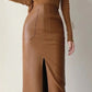  Saia Midi de Couro com Bolso