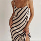 Elegant Satin Zebra Stripes Maxi Dress Women Sexy Spaghetti Straps Slim Long Summer Dress 2023 Backless Party Beach Dress