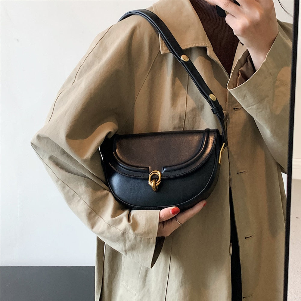 Bolsa de Ombro de Couro Preto