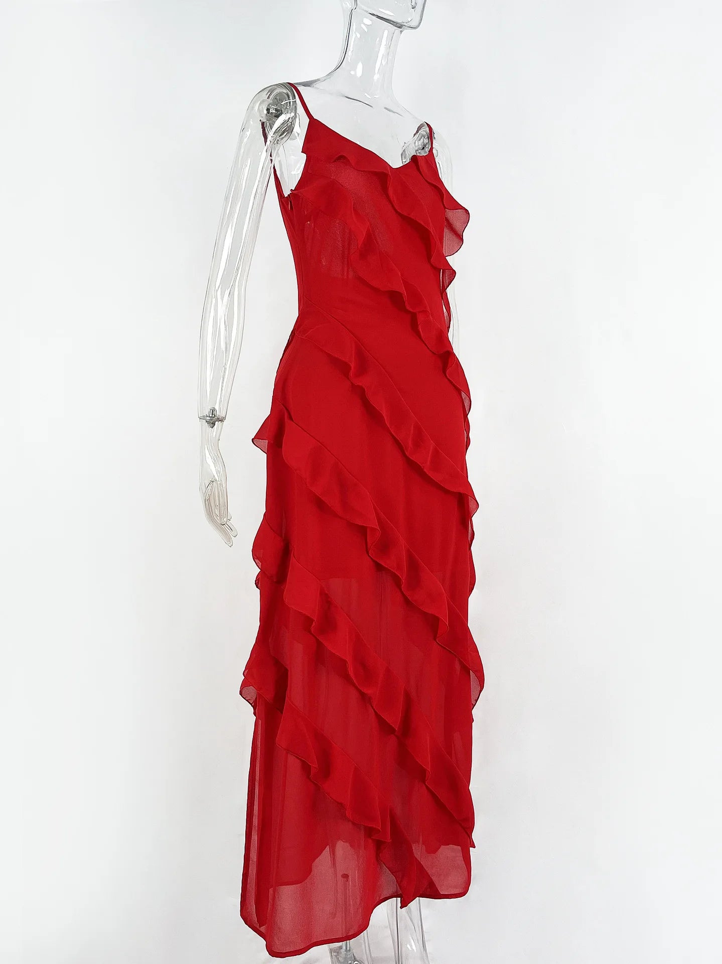 Vestido Longo no Chiffon com Babados