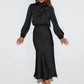  Vestido Midi Cetim Manga Longa 