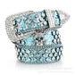 Cinto de Couro com Strass  Azul
