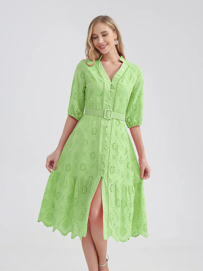   Vestido Laise Bordado com Cinto