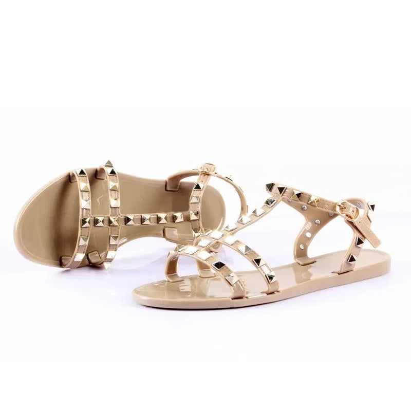 Sandália Rasteira Gladiadora com Spikes