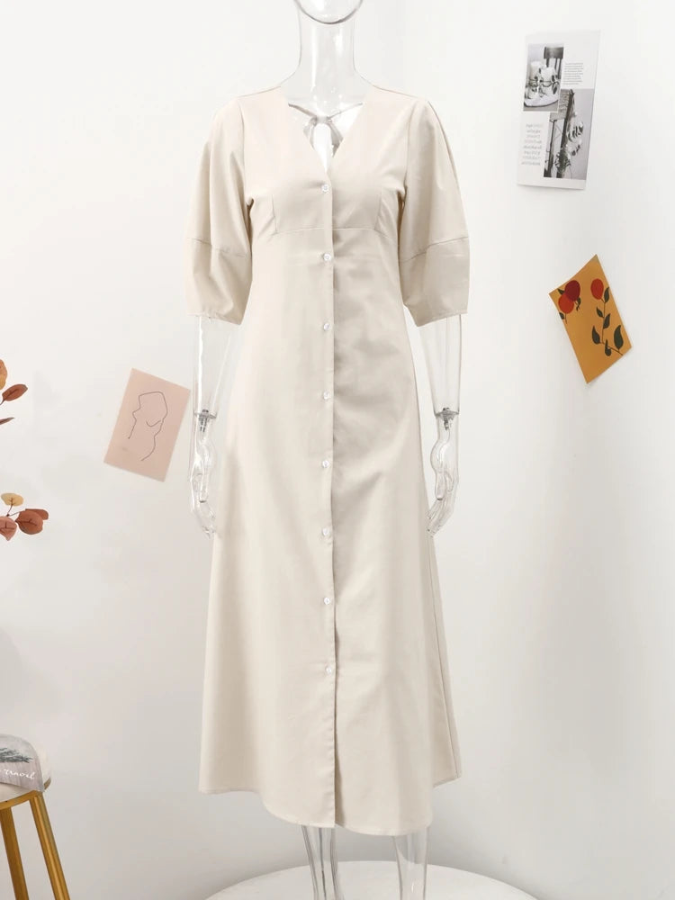  Vestido de Linho com Mangas Bufantes