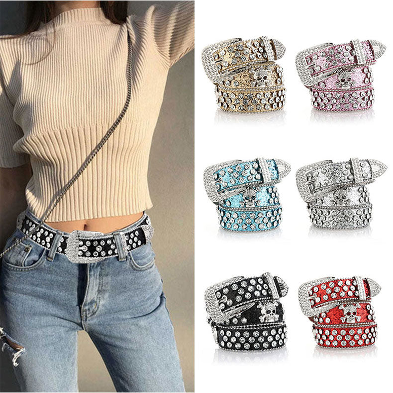 Cinto de Couro com Strass Y2k Punk