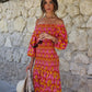 Vestido Longo Estampado com Mangas Bufantes