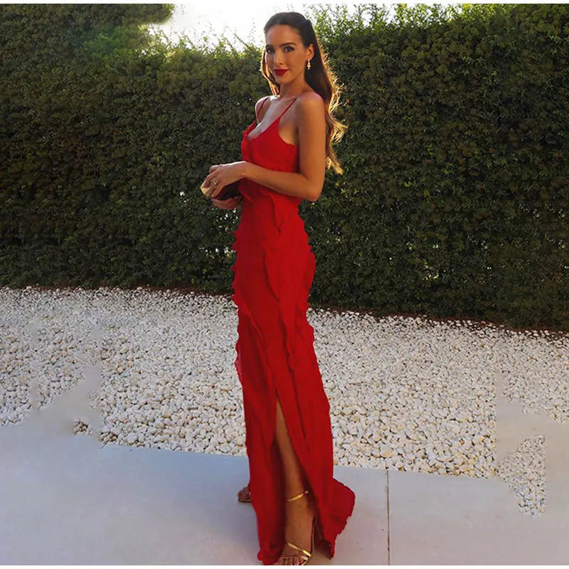 Vestido Longo no Chiffon com Babados