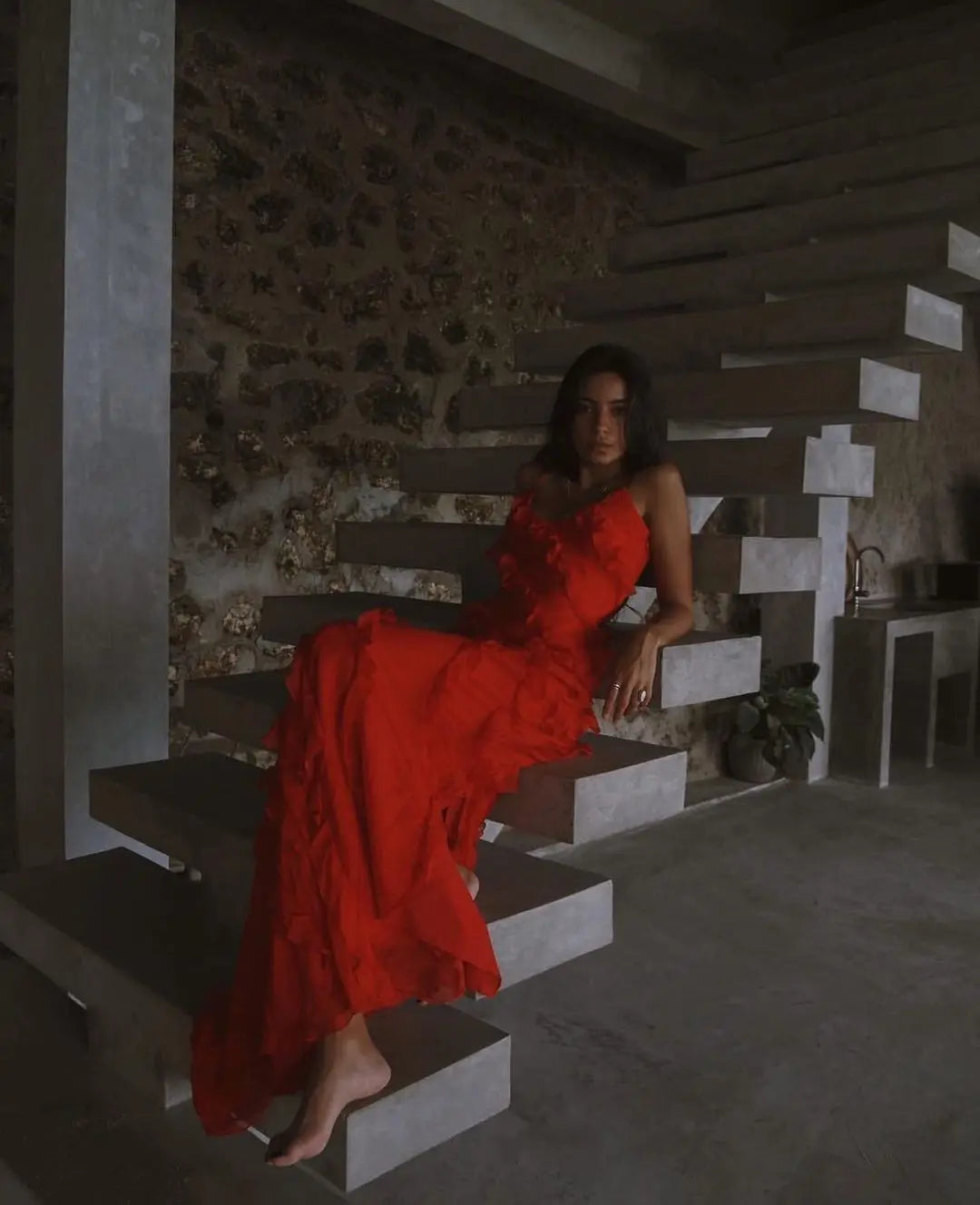 Vestido Longo no Chiffon com Babados