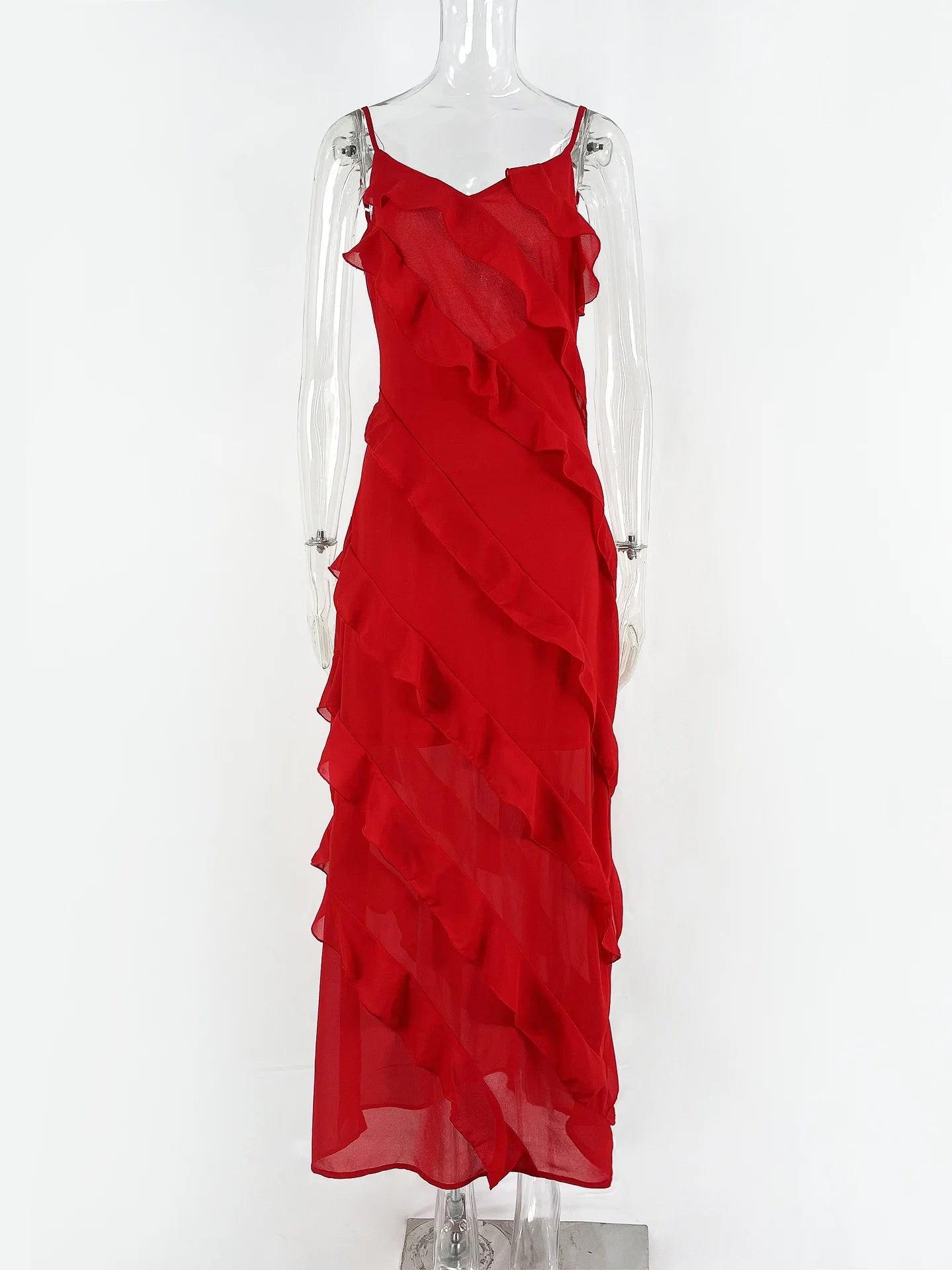 Vestido Longo no Chiffon com Babados