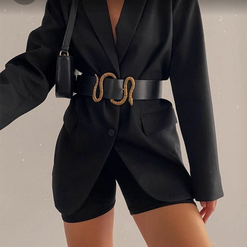 Cinto Feminino Largo de Couro  Snake