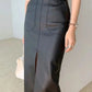   Saia Midi de Couro com Bolso