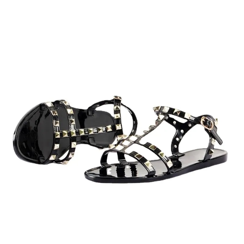  Sandália Rasteira Gladiadora com Spikes