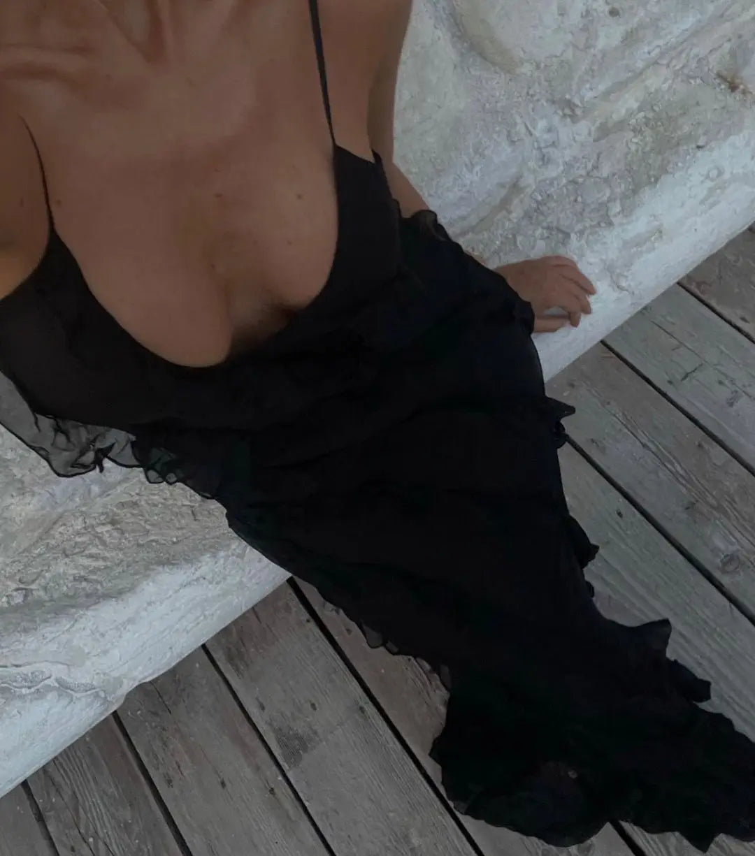 Vestido Longo no Chiffon com Babados