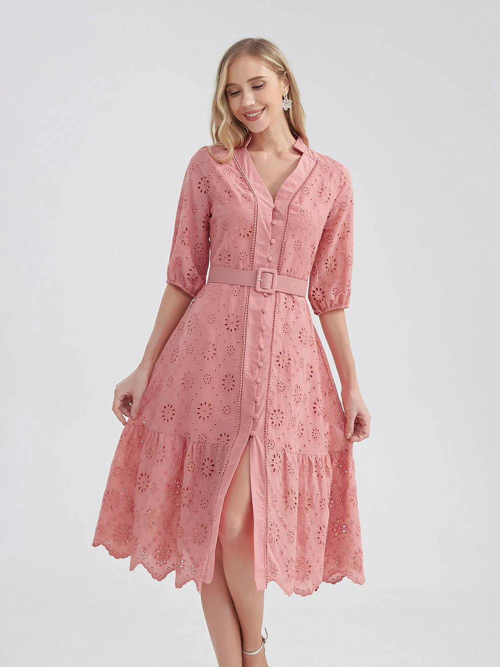   Vestido Laise Bordado com Cinto
