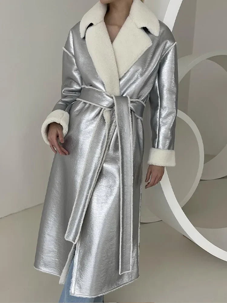 Casaco Trench Coat Feminino de Couro 