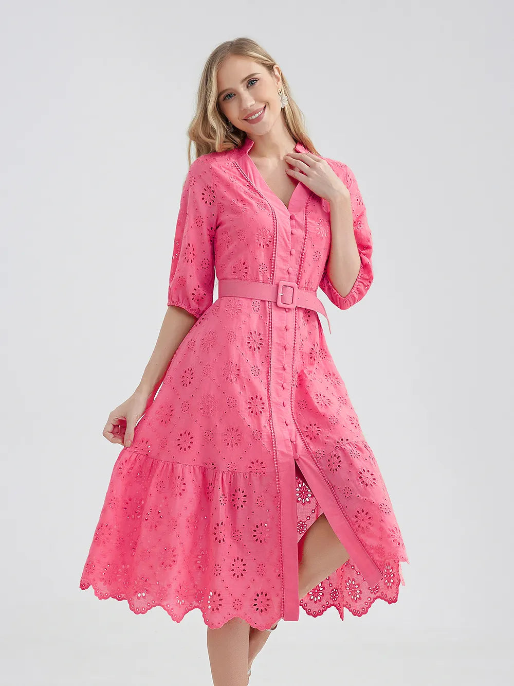   Vestido Laise Bordado com Cinto